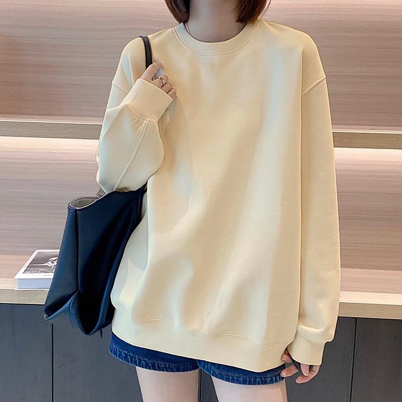加绒加厚圆领卫衣女2025新款爆款秋冬季大码胖mm慵懒风情侣装上衣
