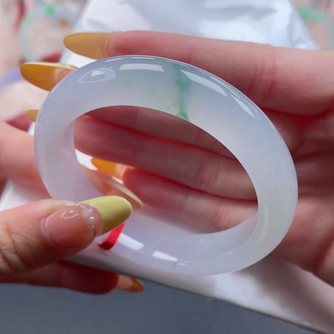 未镶嵌手镯翡翠53.0荔枝冻冰飘花 清纯可爱 13号