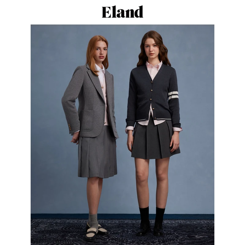 【女装优选WL】Eland衣恋毛针织衫女袖口撞色开衫外套春EECKF12T74