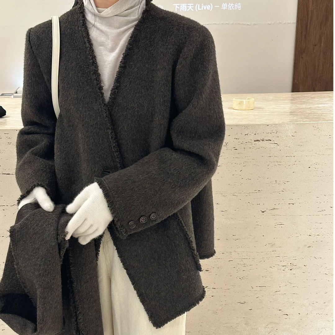新款气质休闲韩版百搭毛呢大衣外套DY80100