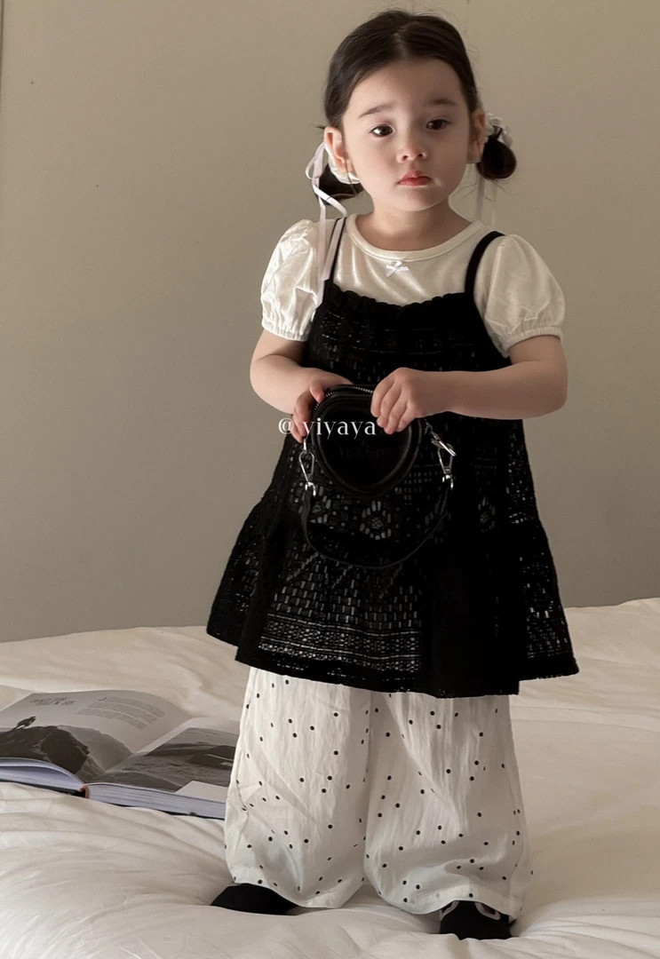yiyaya 5152女童2025夏款镂空吊带上衣