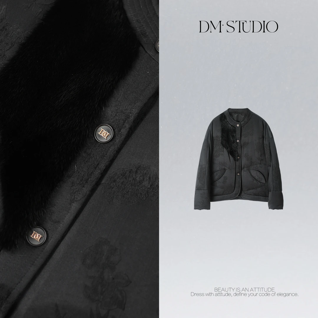 DEDM•STUDIO/新中式重工复古提花水貂毛领白鹅绒服2506YRF/89357