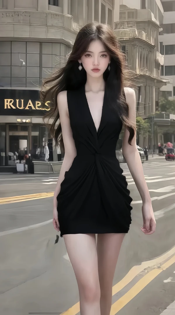 夏季新款轻奢优雅性感辣妹风深V修身收腰包臀连衣裙时尚气质显瘦