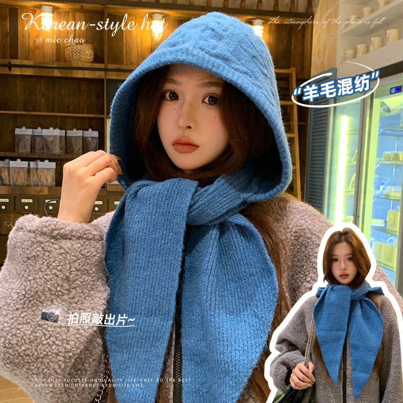 巴拉克拉法帽子围巾一体女冬保暖大头围针织护耳套头毛线帽显脸小