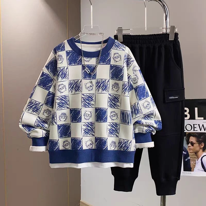 男童春装卫衣套装2025新款中大童春秋季卡通炸街两件套儿童时髦潮