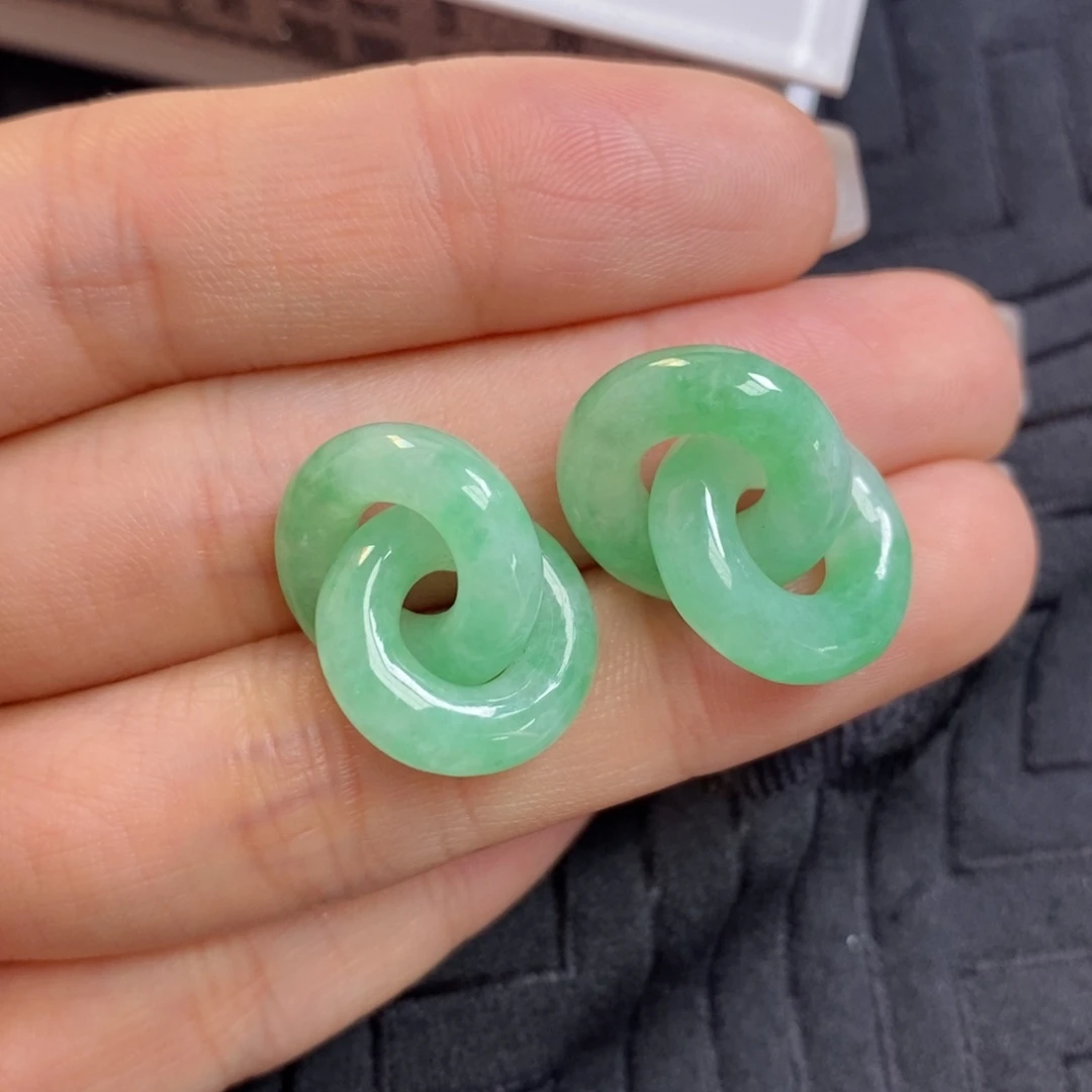 翡翠未镶嵌耳饰果绿色双环