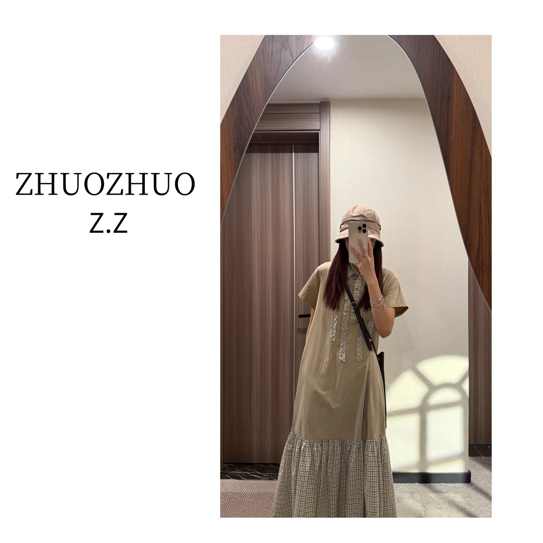 【ZHUOZHUO专属】“柠夏双生”时髦简约款翻领减龄撞色拼接短袖连衣裙