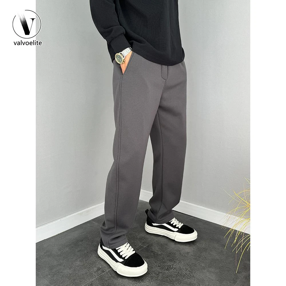 VALVOELITE垂坠弯刀休闲裤男春秋显瘦简约阔腿裤百搭窄版直筒卫裤