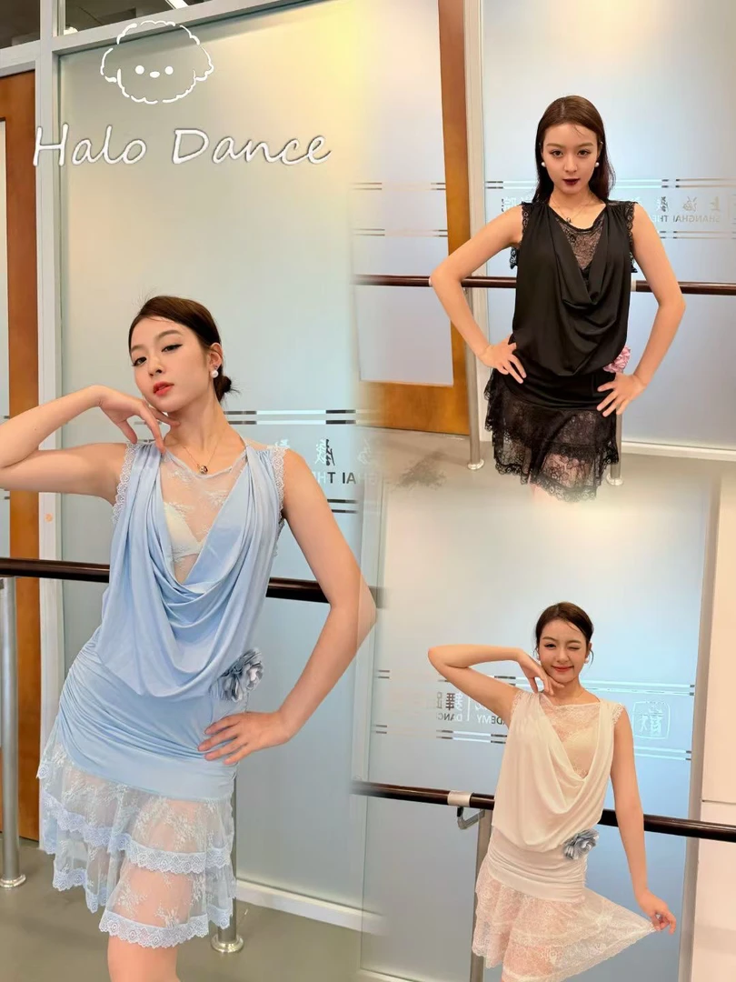 halo新款复古荡领蕾丝拼接不规则性感甜风无袖上衣