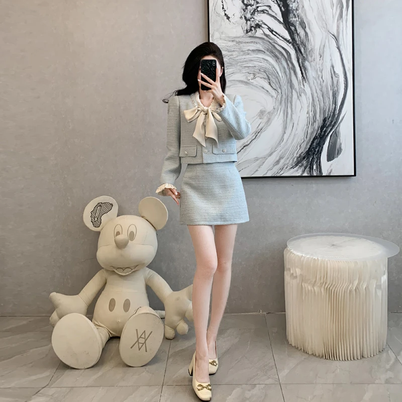 小个子法式千金风时尚套装裙女2025新款春季气质收腰小香风两件套