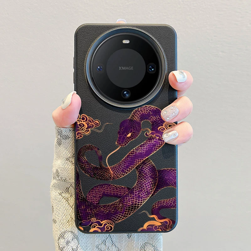 国风紫蛇适用华为Mate60Pro手机壳Pura70创意P60/50皮纹防摔保护