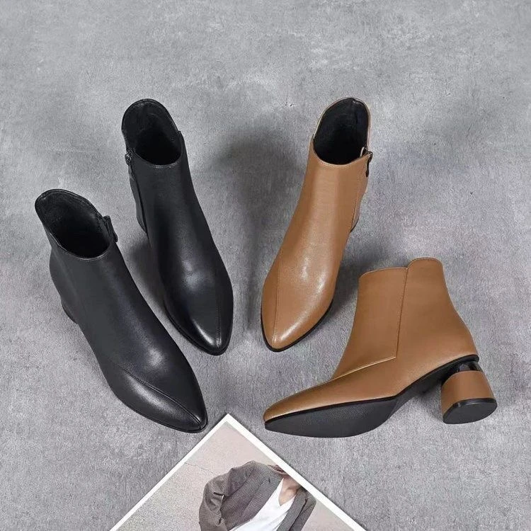 英伦风时尚百搭女士真软皮短靴女秋冬加绒马丁靴2331