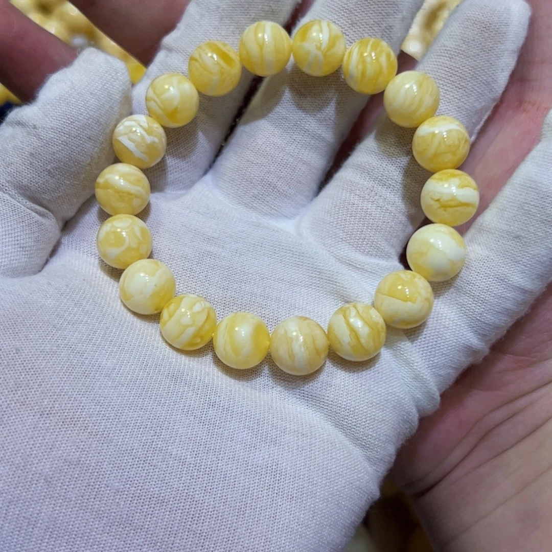 手串琥珀未镶嵌金瓷白虎皮纹11m