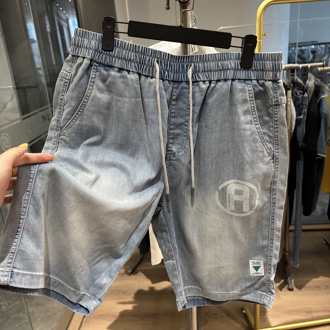 【H家】凉感莱塞尔！宽松舒适 夏季薄款透气松紧腰休闲五分牛仔裤