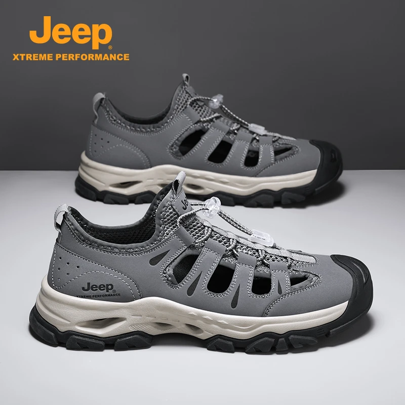 JEEP男士防头镂空沙滩鞋网面厚底防滑耐磨网面鞋透气户外休闲潮流