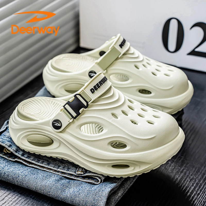 德尔惠男鞋夏季新款洞洞鞋厚底增高踩屎感防滑户外两穿开车拖鞋