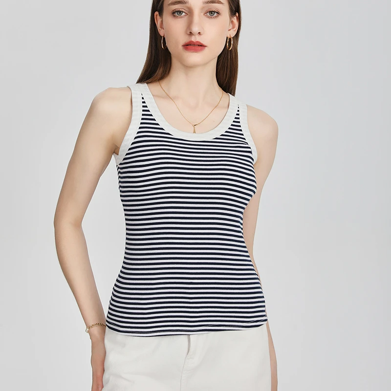 条纹吊带背心女2025春秋新款百搭圆领内搭打底无袖外穿短上衣