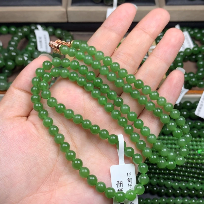 【闪购商品】颈饰未镶嵌和田玉（碧玉）6m冰阳绿无黑