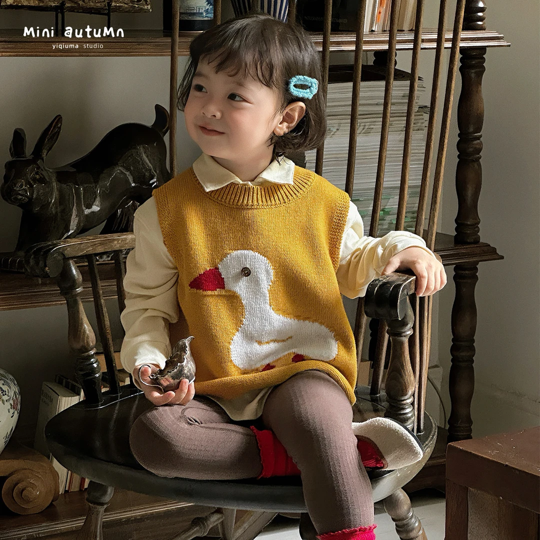 现货「MINI AUTUMN」【温存】棉山羊绒女小童无袖马甲外搭BQ53153