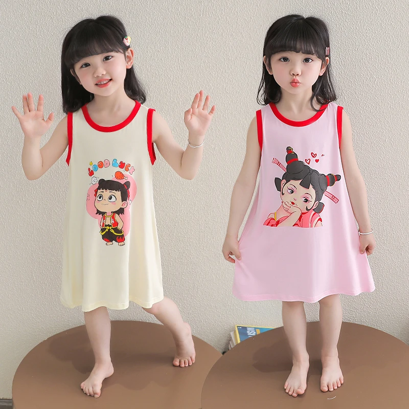 女童莫代尔睡裙夏季薄款小女孩宝宝背心裙哪吒睡衣儿童夏款家居服