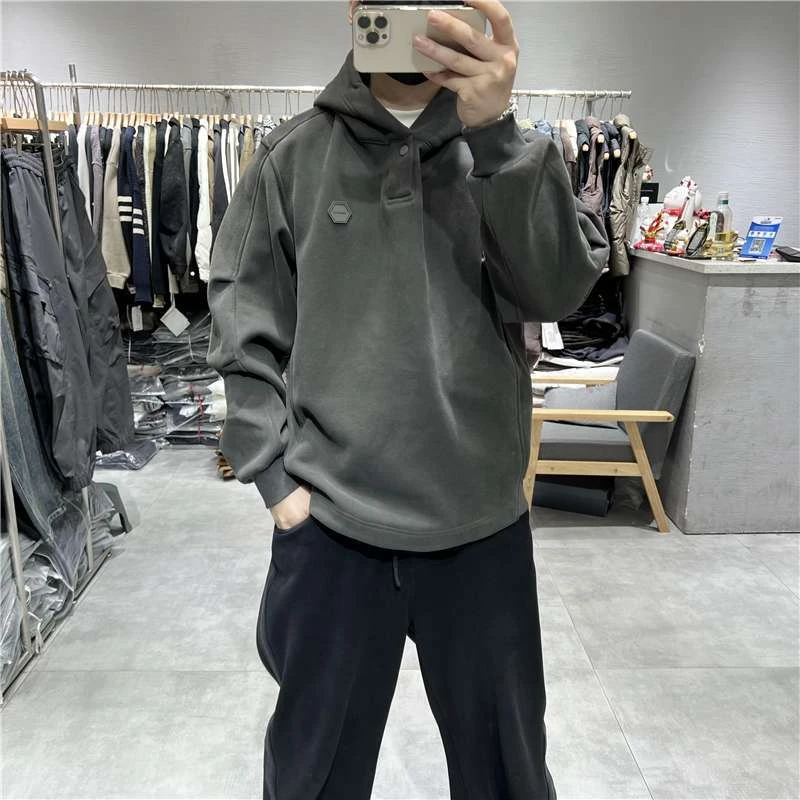 秋冬大码300斤重磅廓形连帽加绒卫衣男美式复古宽松百搭套头帽衫
