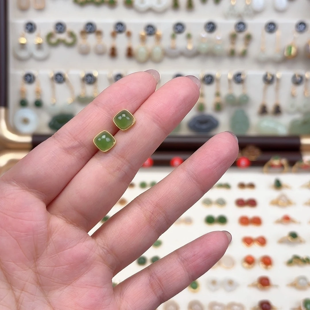 银S925镶嵌和田玉耳饰