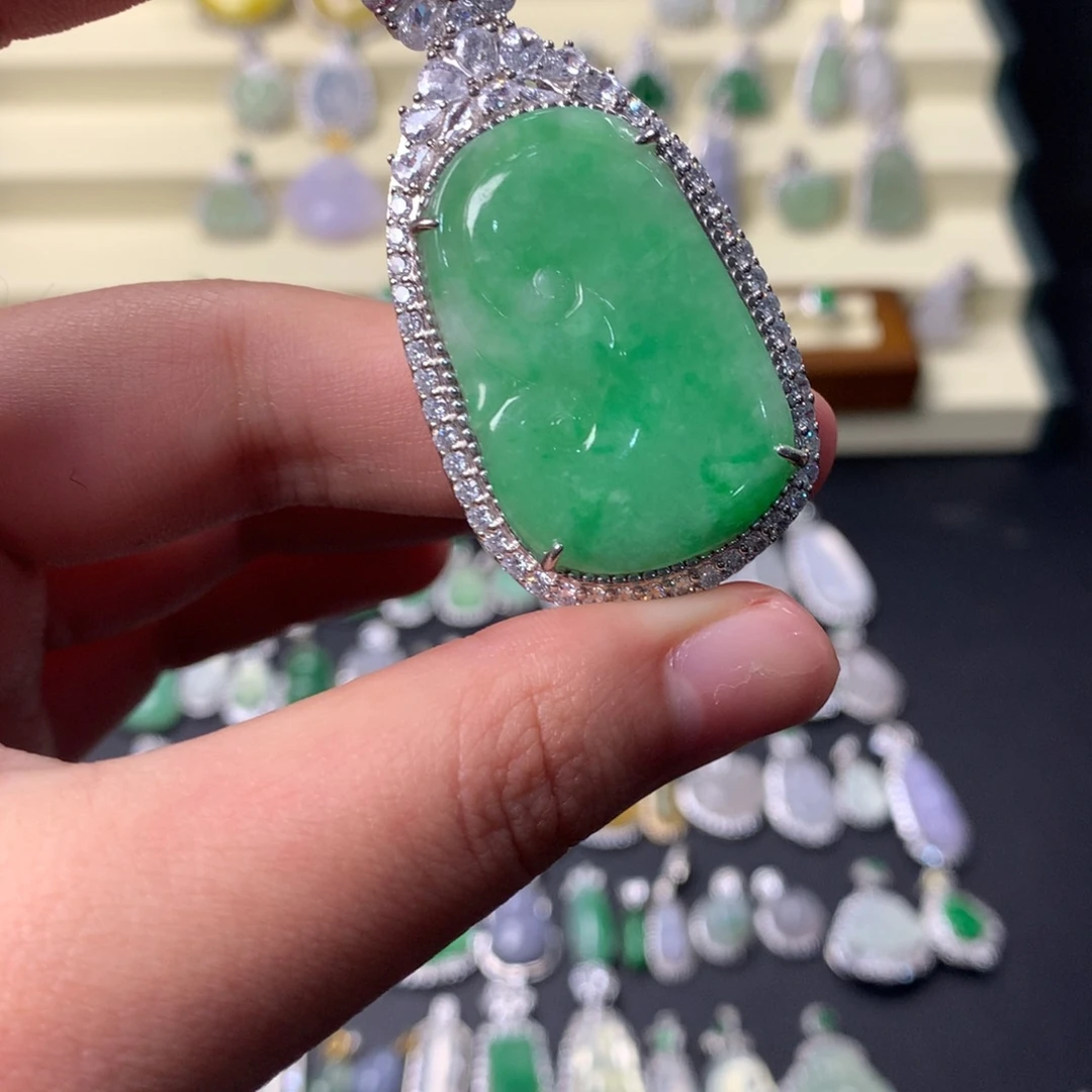 翡翠银S925镶嵌挂件