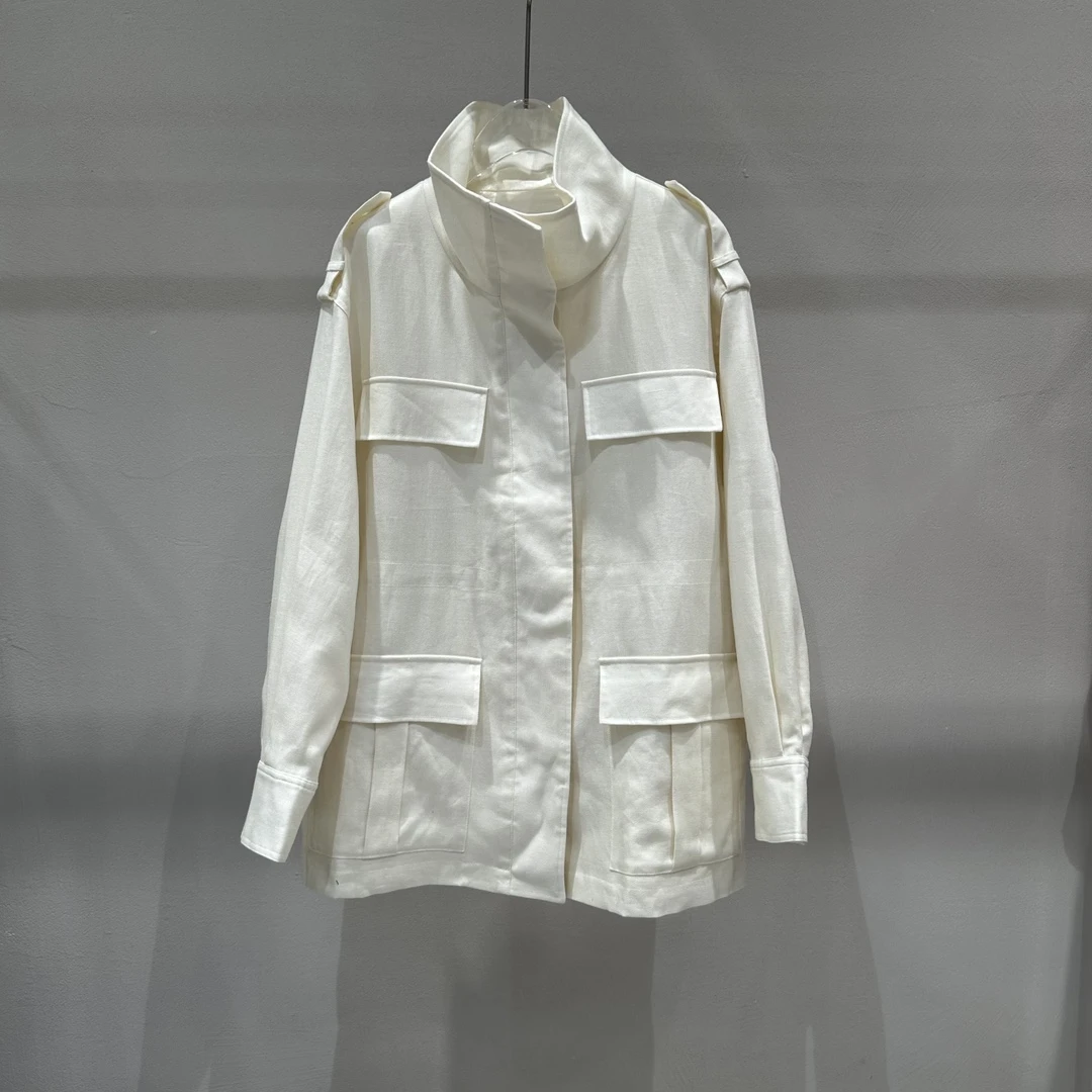 工装外套25年新款休闲收腰亚麻风衣外套1099