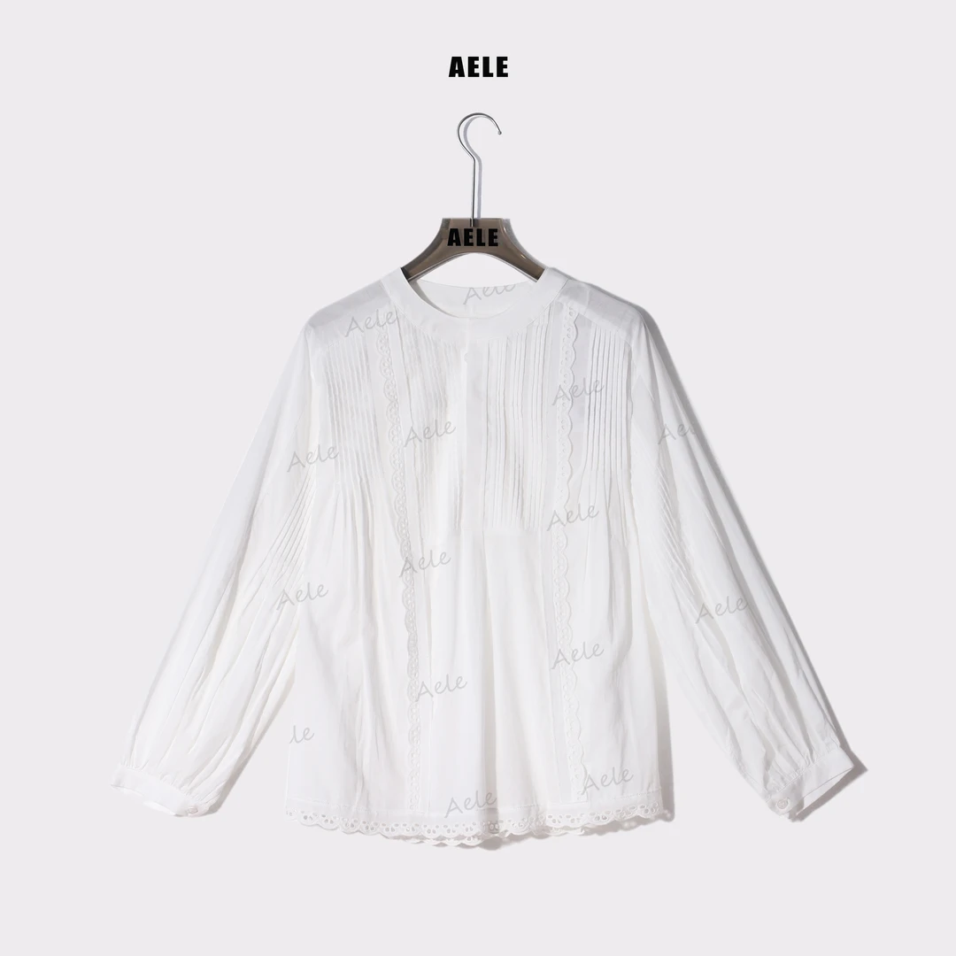 AELE娃娃衫长袖慵懒风蕾丝衬衫 时尚百搭气质上衣 C853 2203 AD