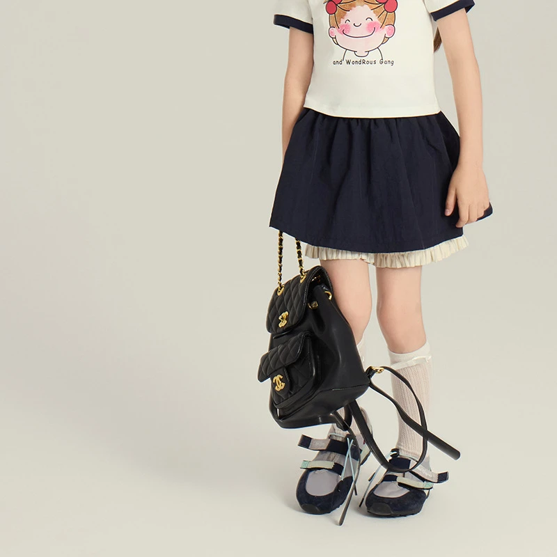 【夏季薄款】芭蕾风假两件裙裤儿童百搭防走光花边半身裙裤25C251