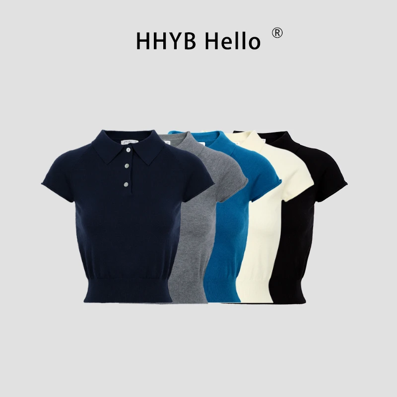 HHYB Hellopolo领正肩短袖针织衫女2025新款修身显瘦上衣女M1208