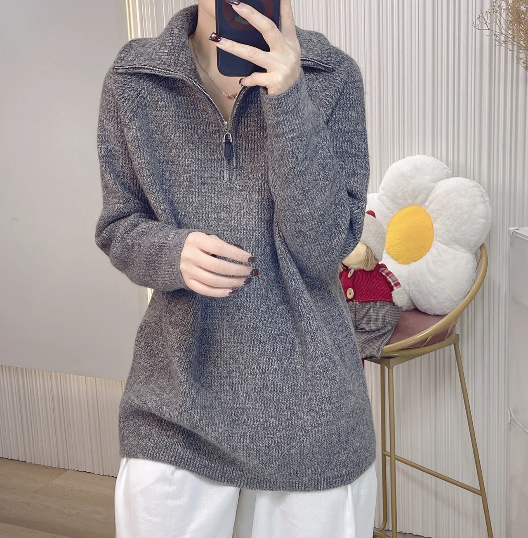 王姐专属-2025冬季新品韩版半拉链翻领针织毛衣【朝-128055】