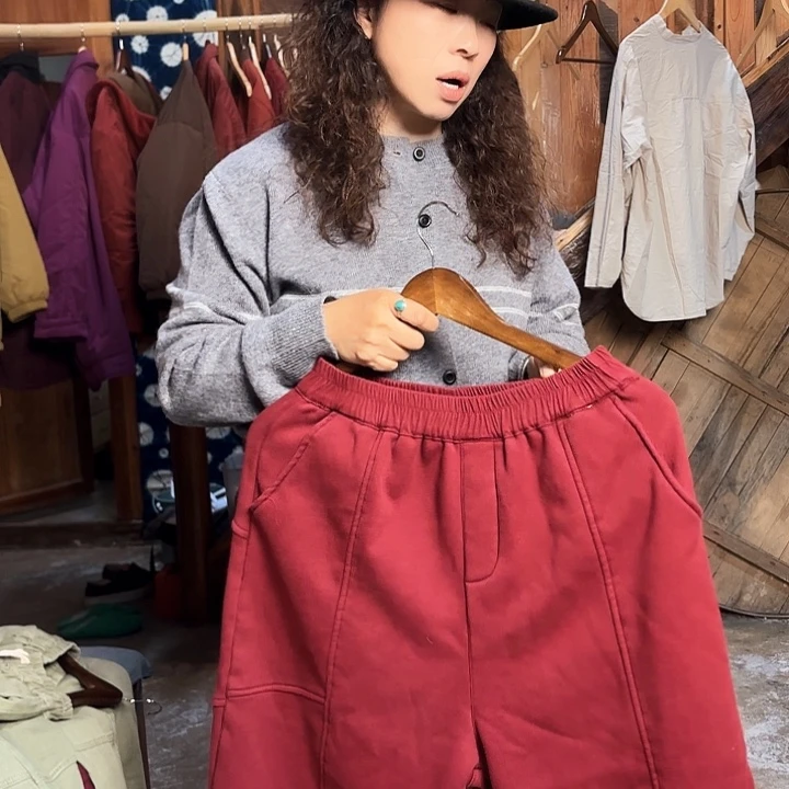 红色长裤女秋冬加厚保暖长裤