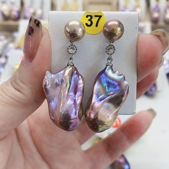 银S925镶嵌耳饰淡水珍珠自**鱼