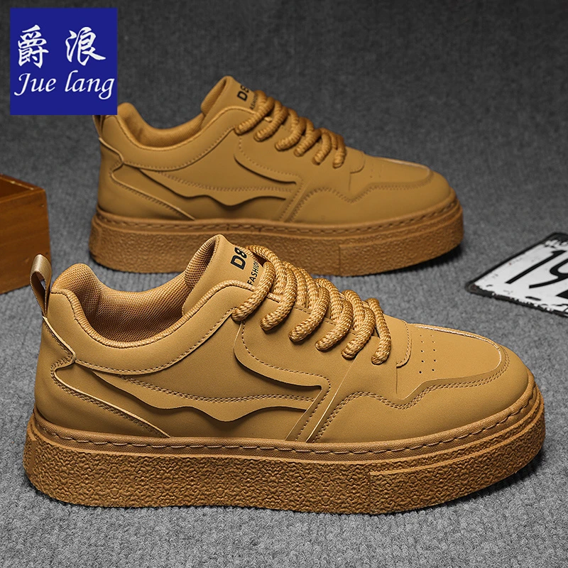 爵浪2025春季新款男士透气复古轻便百搭运动休闲板鞋厚底时尚潮鞋