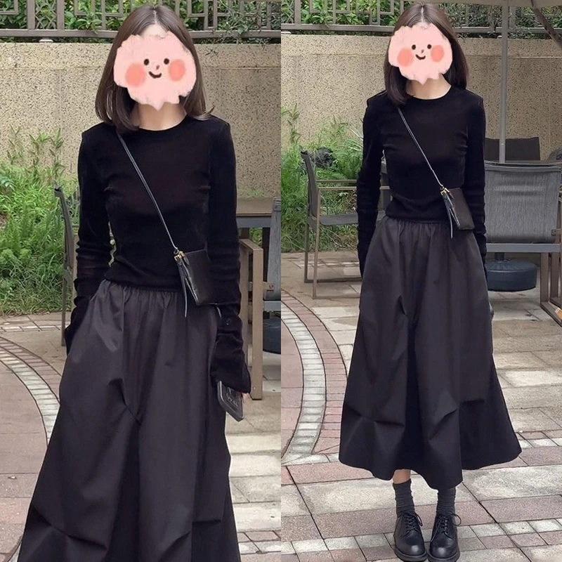 清冷系禅意衣服女2025秋季新款丝绒长袖上衣显瘦设计感半身裙套装