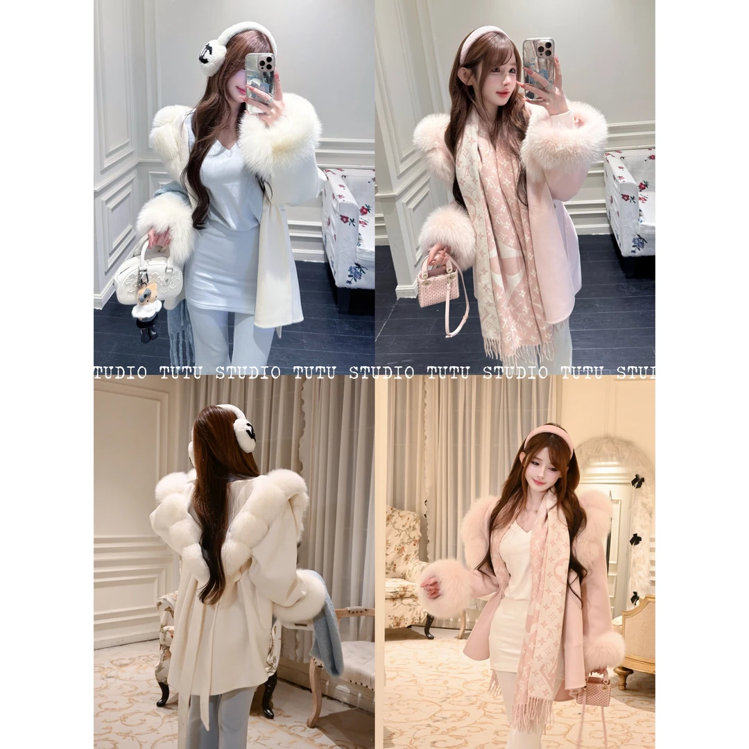 TUTU【柏林冬令时】100%羊毛/毛领狐狸毛修身气质皮草外套#WT1568