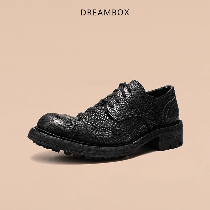 dreambox钧博vibram男鞋缩纹马臀皮布洛克雕花休闲皮鞋手工德比鞋
