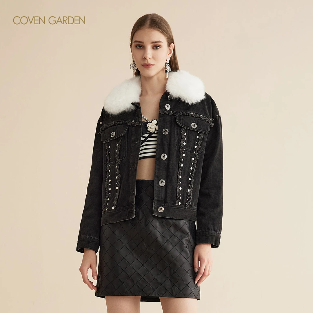【婷婷专属】哥文花园毛领夹克牛仔短外套CNC4043038 COVEN GARDEN