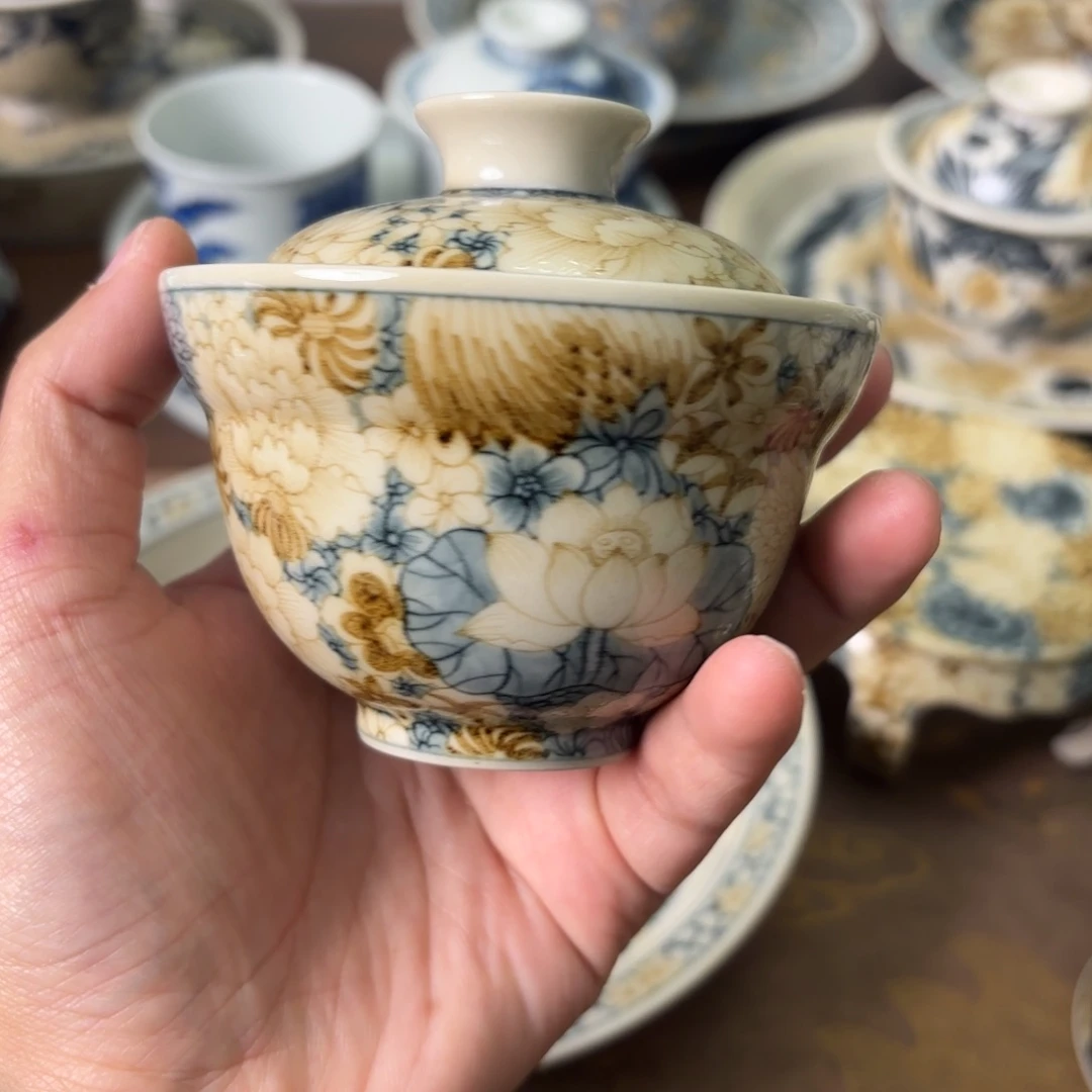 陶瓷盖碗景德镇手绘茶器