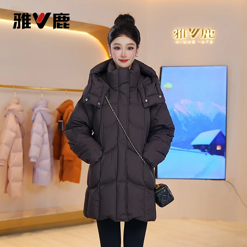 雅鹿2025年新款羽绒服女士帽加厚外套加厚秋冬泡芙显瘦秋冬穿搭