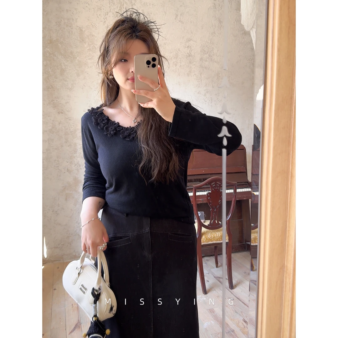 应小姐【寻花旅人】微胖大码春款百搭显瘦时尚感宽松长袖毛衣针织衫