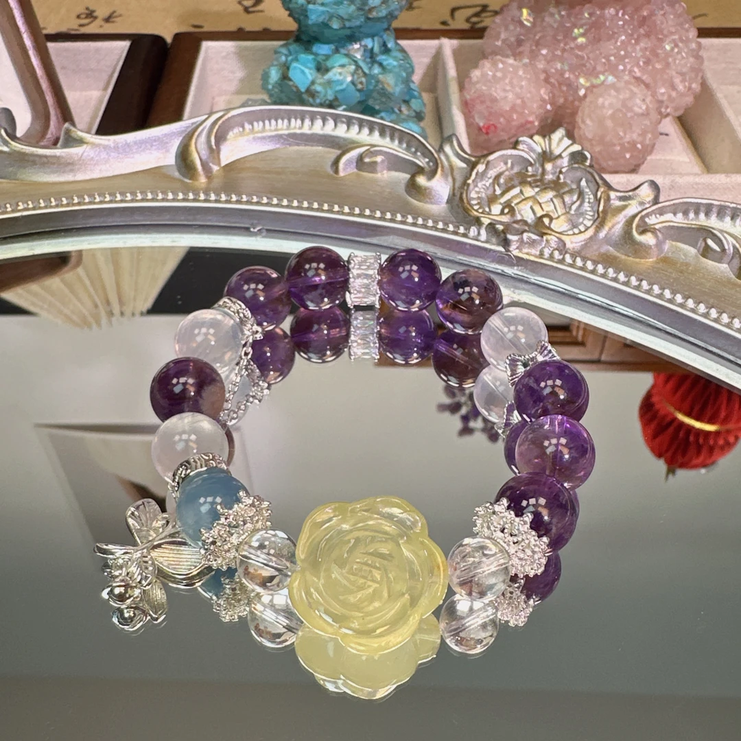 紫兔毛水晶手串1510 颜色微差 多样性发一