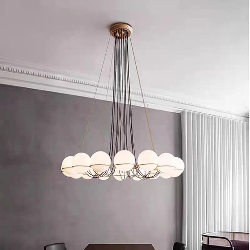 轻奢大气客厅灯创意中古风餐厅设计师艺术环形复古魔豆玻璃球吊灯