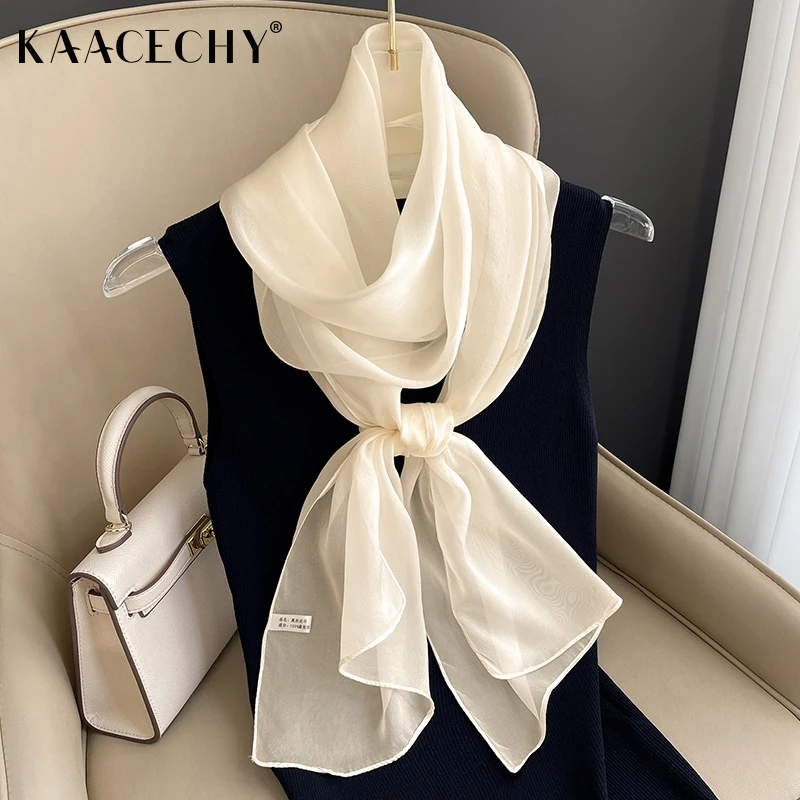 KAACECHY真丝围巾女2025新款高档桑蚕丝长条丝巾纯色百搭薄款领巾
