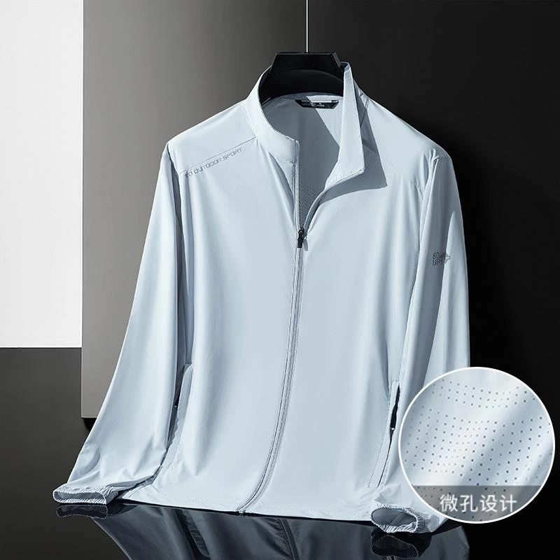 2025新款夏季无帽防晒衣男女冰丝速干弹力皮肤衣中年户外立领外套