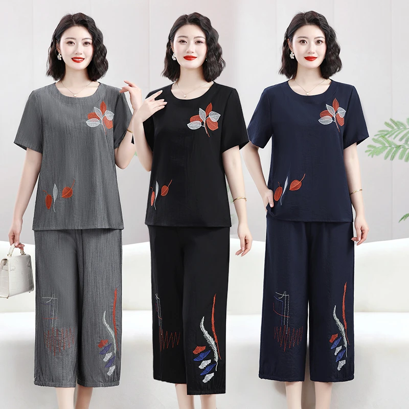 2025新款妈妈夏装老年人衣服奶奶夏季休闲套装中老年女短袖两件套