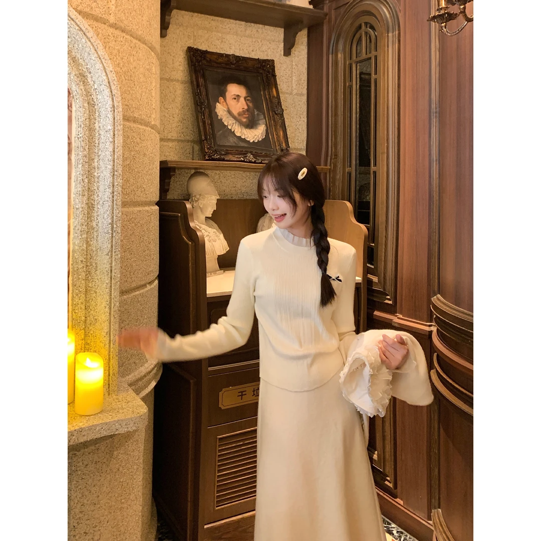 切糕自制【风铃】小个子女秋冬设计感玻璃纱拼接百搭长袖针织衫