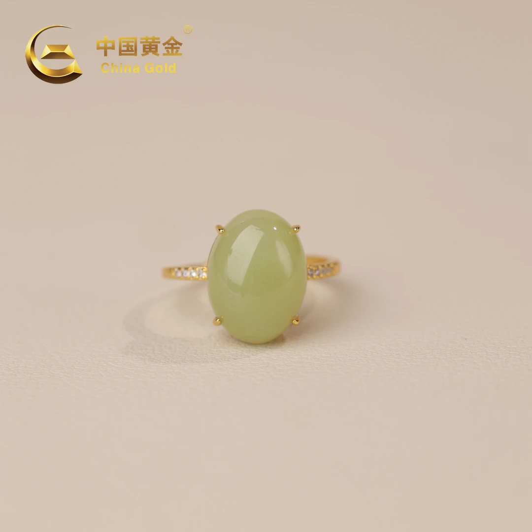 【中国黄金】S925和田玉黄口蛋面戒指-J1552-【臻】
