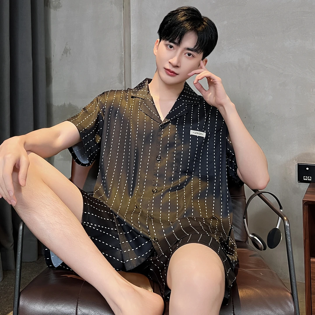 睡衣男夏季薄款冰丝短袖青年休闲加大码男款夏天可外穿家居服套装